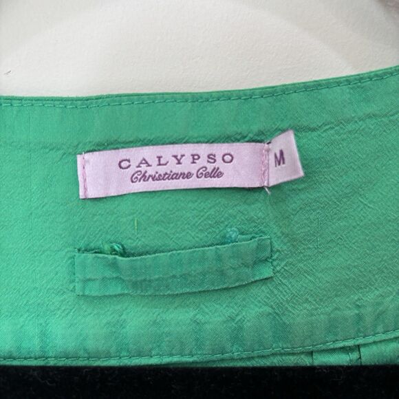 Calypso Christiane Celle 100% Silk Shift Dress M Kelly Green Airy Beach Resort - Picture 4 of 9